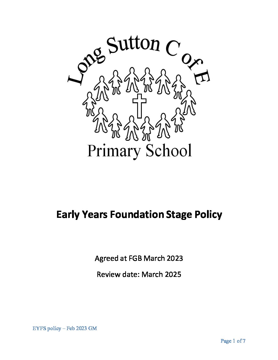 EARLY YEARS FOUNDATION STAGE POLICY (MAR 23)